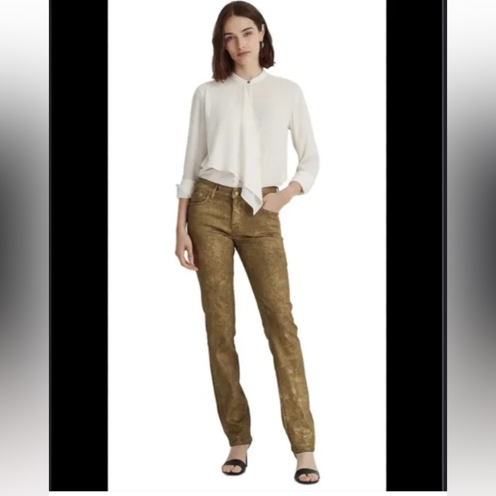 Lauren Ralph Lauren Metallic High-Rise Jeans in Antiqued Gold Wash  Size 10 & 12
